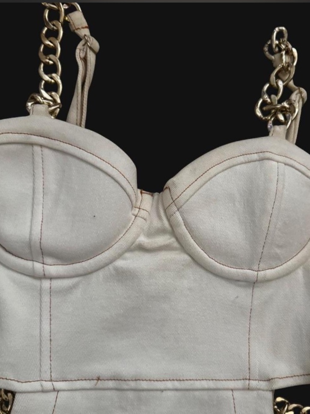 AKIRA Cream Midi Dress with Gold Chain Trim - Picture 3 of 5
